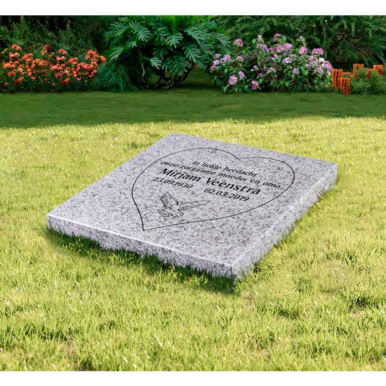 Grafsteenwinkel Liggende grafsteen 'Glittery White' hartvorm