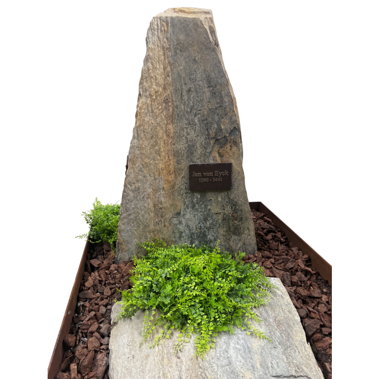 Leisteen grafsteen met Cortenstalen omranding en liggend deel