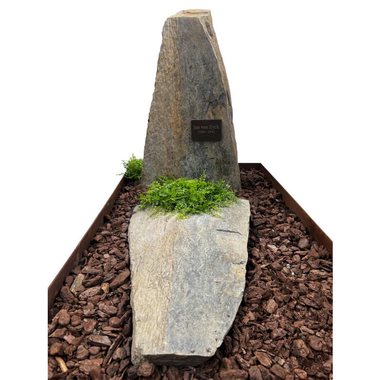 Leisteen grafsteen met Cortenstalen omranding en liggend deel