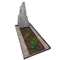 Ruwe grafsteen met extra groot plantenvak en cortenstalen omranding