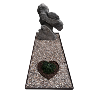 GR12 - Grafsteen rotsblok met omranding en hartvorm