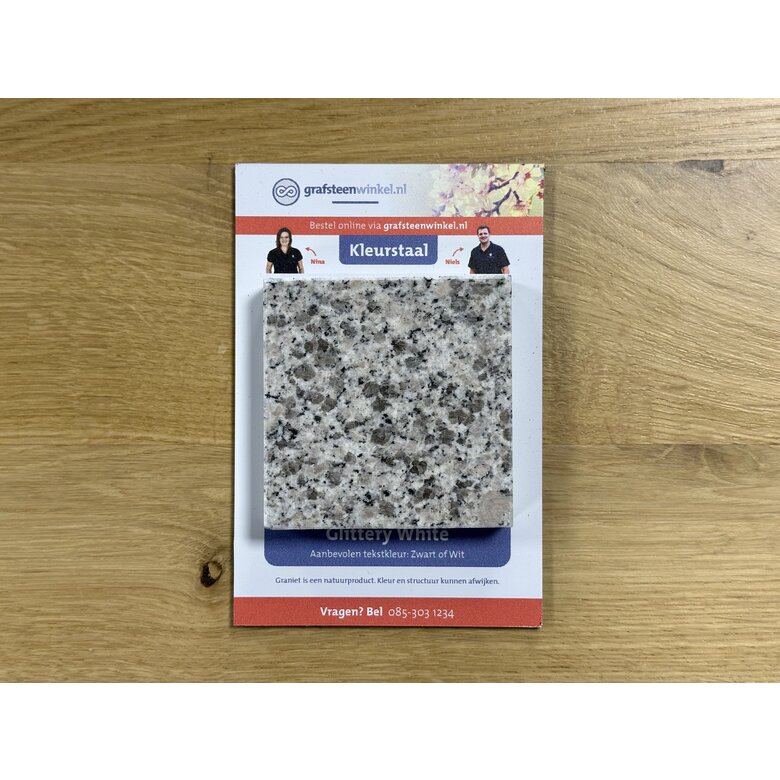 Grafsteenwinkel Kleurstaal grafstenen Glittery White  (Gratis)