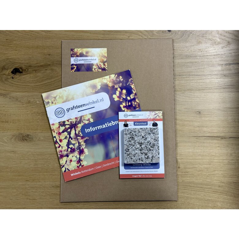 Grafsteenwinkel Kleurstaal grafstenen Glittery White  (Gratis)