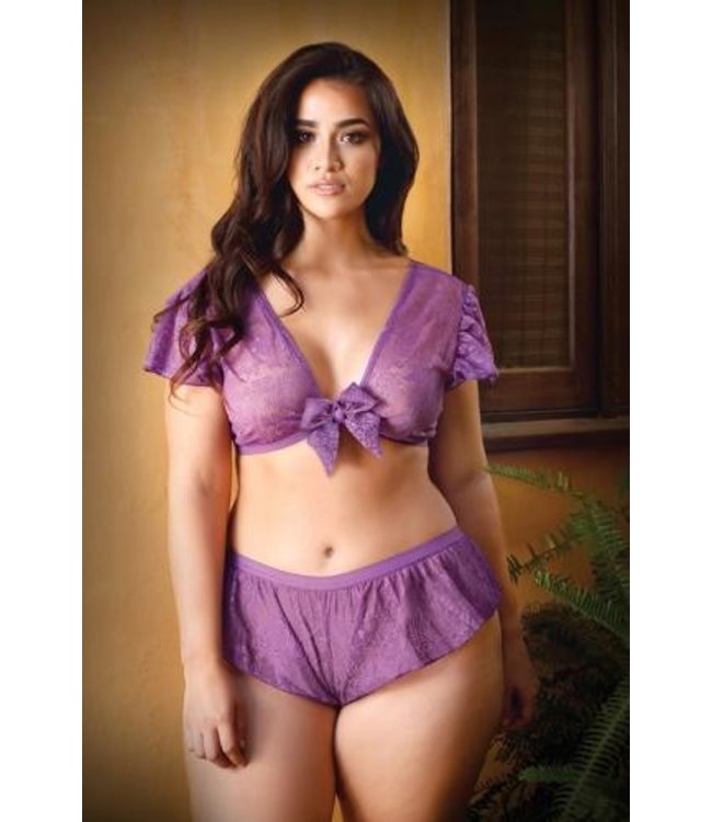 Curve Kate Cropped Top With Sexy French Knickers - Purple