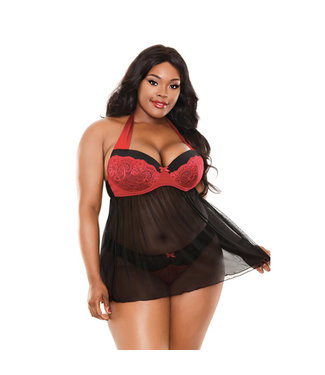 Curve Peluche con cuello halter Sophia - Negro / Rojo