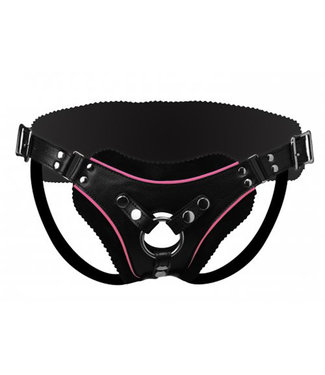 Strict Leather Low Rise Leather Strap On Dildo Harness with Pink Accents