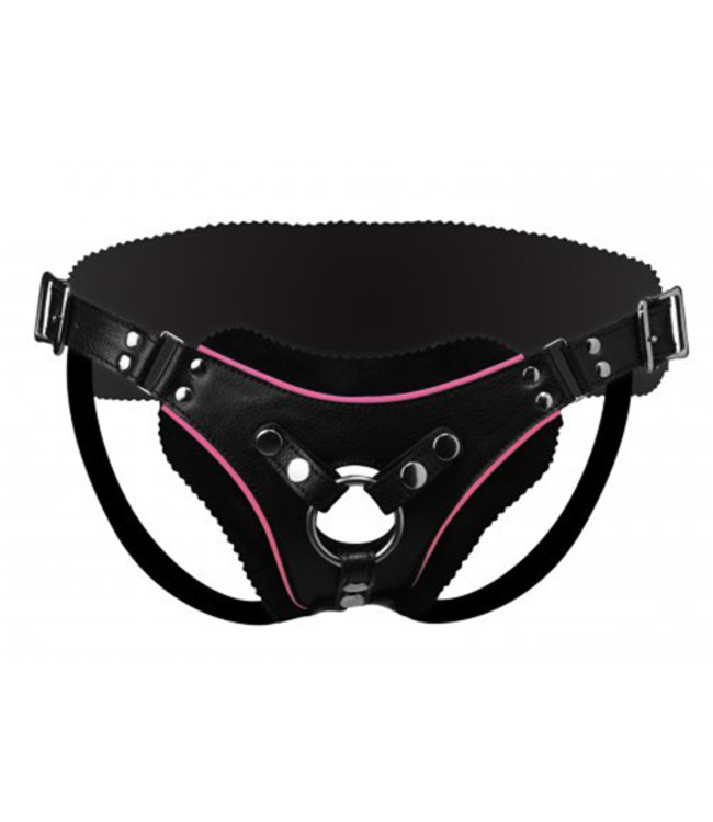 Strict Leather Tief ausgeschnittener Harness aus Leder mit Dildoring