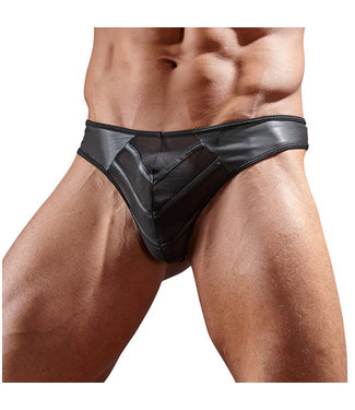 Svenjoyment Underwear String en G en faux cuir avec inserts en Powernet