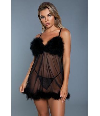 Be Wicked Farah Babydoll Met String - Zwart