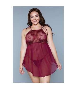 Be Wicked Alana Chemise - Grande taille - Burgundy