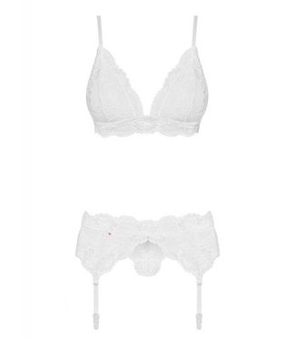 Obsessive 3-teiliges Strumpfhalter-Set aus Spitze - Weiß