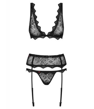 Obsessive Ensemble 3 pièces avec porte-jarretelles Emperita - Noir