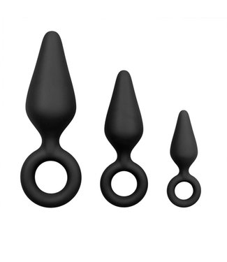 Easytoys Anal Collection Black Buttplugs With Pull Ring - Set