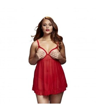 Baci Lingerie Baci - Sheer Babydoll With Open Cups - Curvy - Red