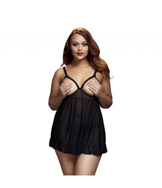 Baci Lingerie Baci - Transparante Babydoll Met Open Cups - Curvy - Zwart