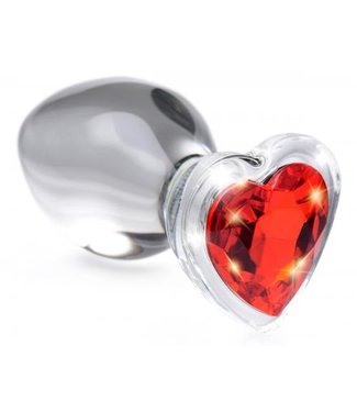 Booty Sparks Plug anal de cristal con joya roja en forma de corazón - Mediano