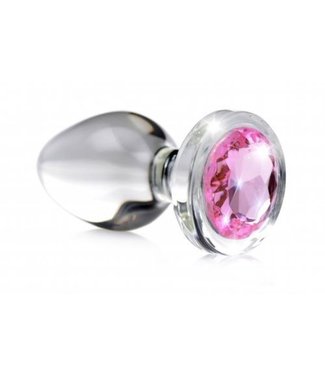 Booty Sparks Pink Gem Glass Anal Plug With Gem - Small