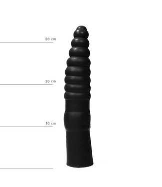 All Black Geribbelde Dildo - 34 cm