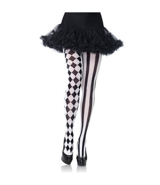 Leg Avenue Collant de nylon avec impression arlequin - Noir/Blanc