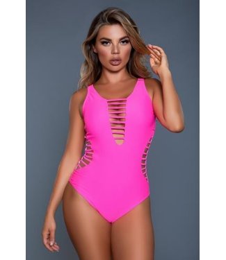 Be Wicked Swimwear Evie Lace-Up Swimsuit - Neon Pink