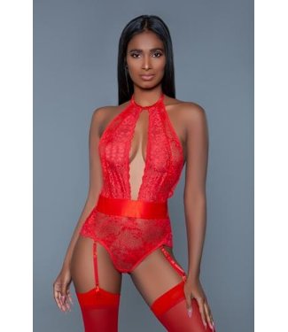 Be Wicked Body à porte-jaretelles en dentelle Ophelia - Rouge