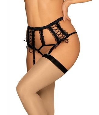 Obsessive Bravelle Garter Belt And Crotchless Thong in 1 - Black