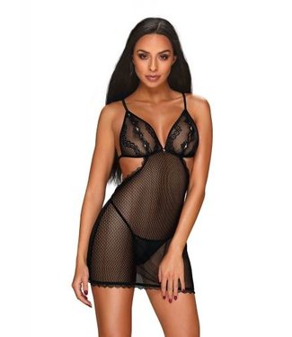 Obsessive Millagro Robe en résille transparente avec string - Noir