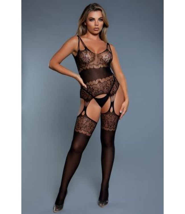 Be Wicked Goodnight Kiss Kanten Catsuit - Zwart