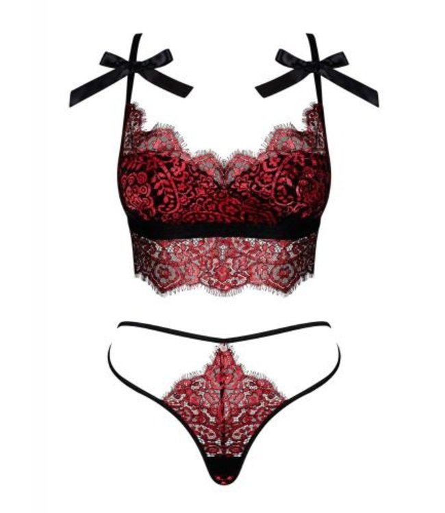 Obsessive Redessia 2-delige Kanten BH Set - Rood/Zwart