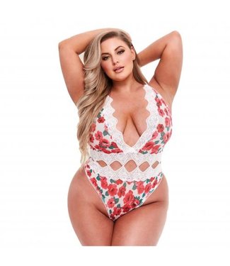 Baci Lingerie Baci - White Floral & Lace Stringbody - Curvy