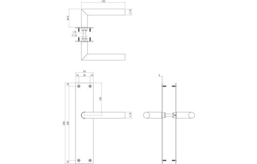Deurkruk Jura met schild 250x55x2mm blind zwart