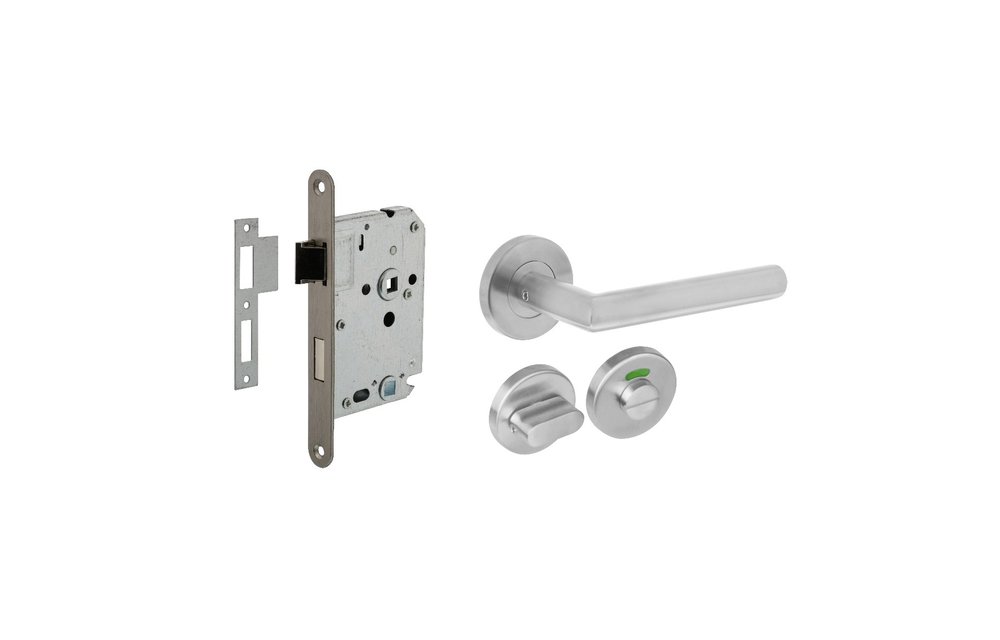 Intersteel Deurbeslag set wc-slot 63/8mm rvs + deurkruk Hoek 90° rvs + wc-sluiting