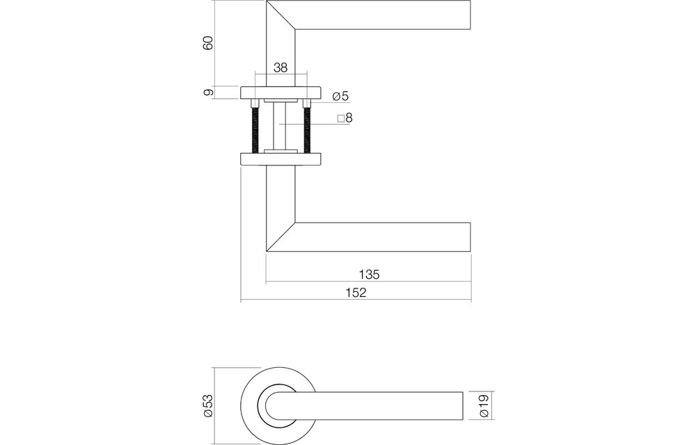 Intersteel Deurbeslag set wc-slot 63/8mm rvs + deurkruk Hoek 90° rvs + wc-sluiting