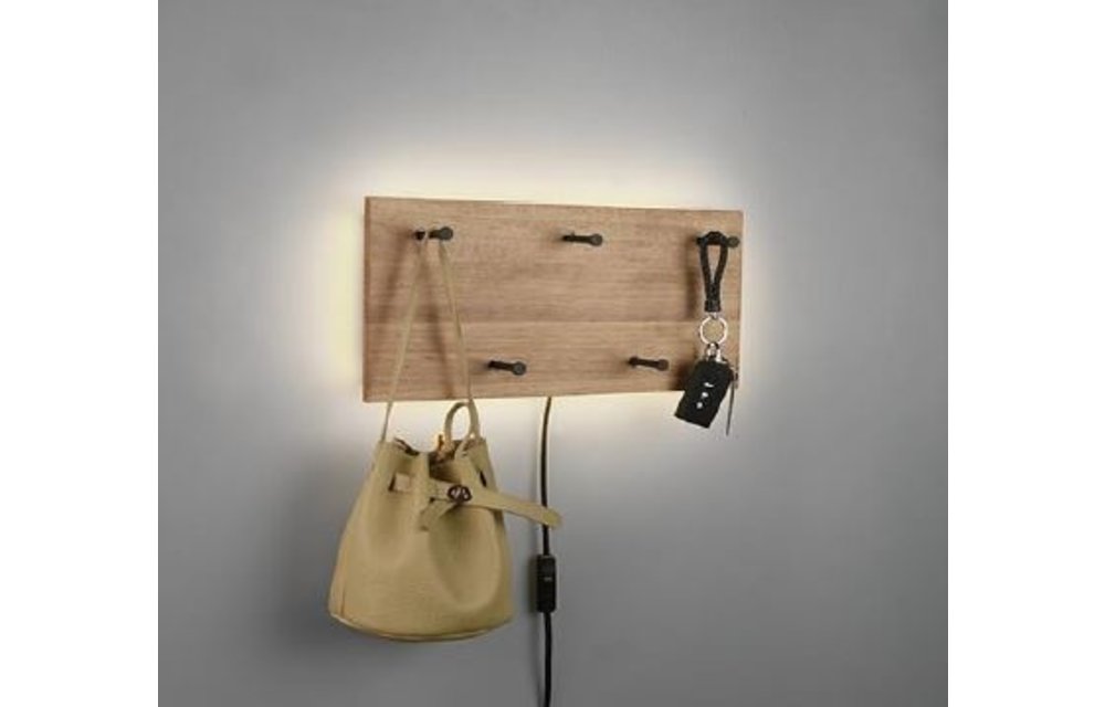 MenM - Houten Muurplank met verlichting - Led 8W SAMANTHA - Met zwarte haken
