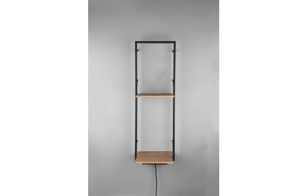 MenM - Houten Muurplank met verlichting - Led 10W LEONIE - Met 2 zwarte schappen