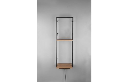 MenM - Houten Muurplank met verlichting - Led 10W LEONIE - Met 2 zwarte schappen
