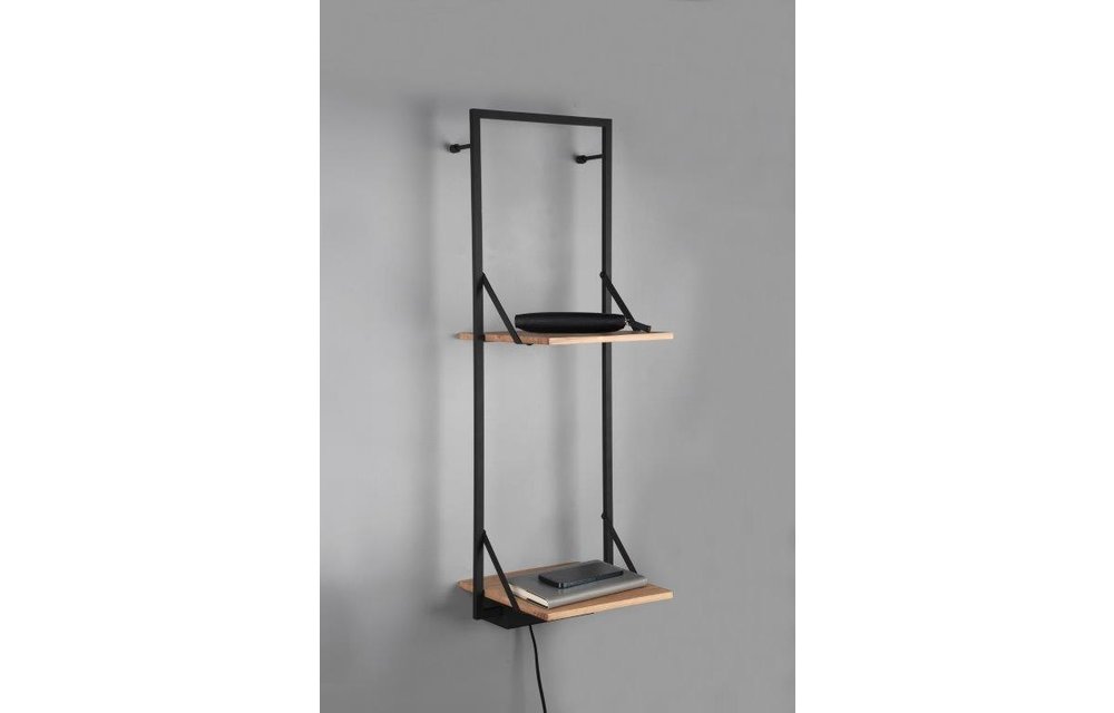 MenM - Houten Muurplank met verlichting - Led 10W LEONIE - Met 2 zwarte schappen