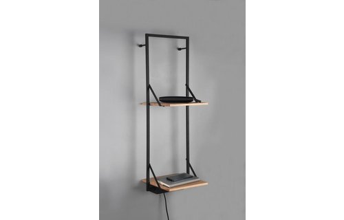 MenM - Houten Muurplank met verlichting - Led 10W LEONIE - Met 2 zwarte schappen