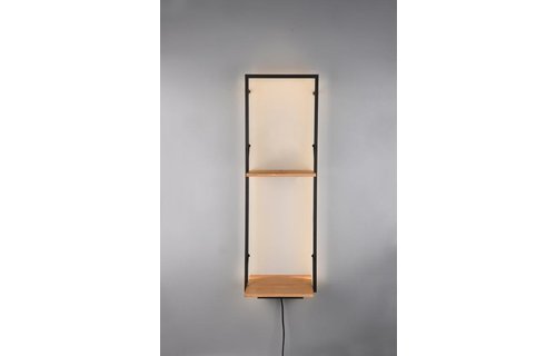 MenM - Houten Muurplank met verlichting - Led 10W LEONIE - Met 2 zwarte schappen