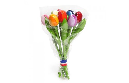 Gevavi - Boeket 9 houten tulpen, meerdere kleuren 20cm