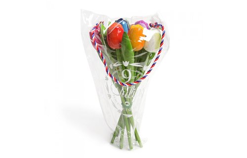 Gevavi - Boeket 9 houten tulpen, meerdere kleuren 34 cm