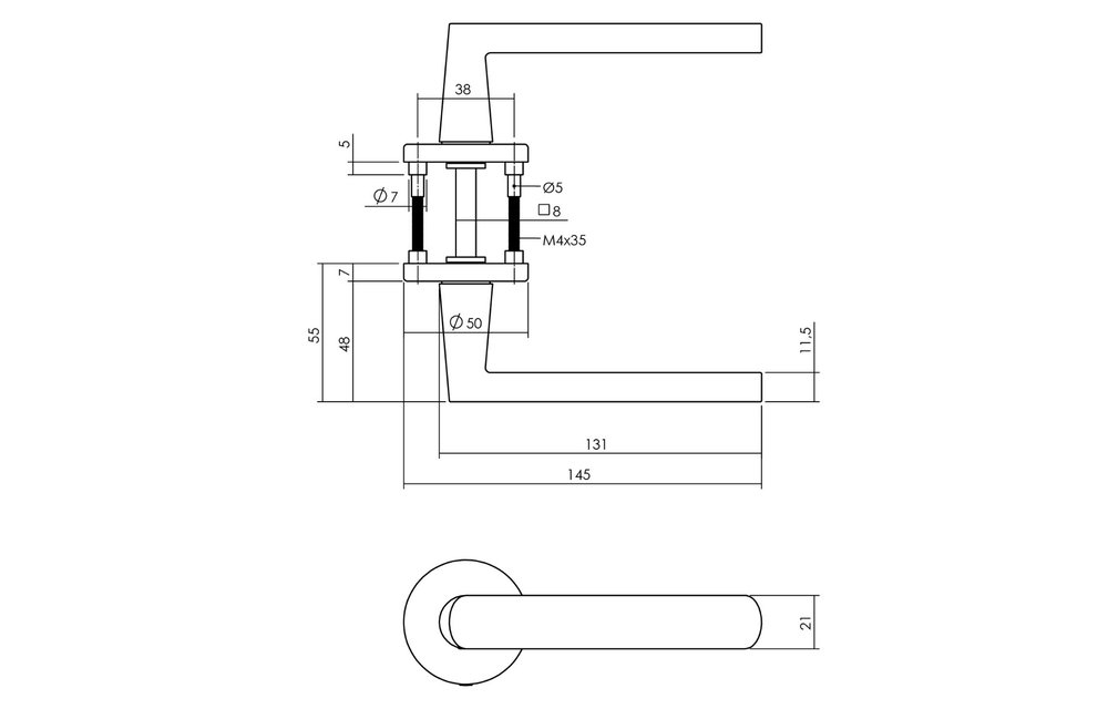 Deurkruk Sora met rozet ø49x7 mm messing mat titaan PVD