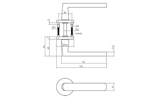 Deurkruk Sora met rozet ø49x7 mm messing mat titaan PVD