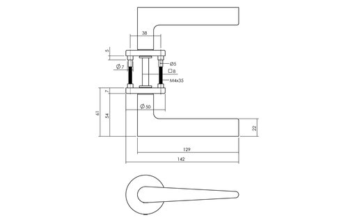 Deurkruk Tiga met rozet ø49x7 mm messing mat titaan PVD