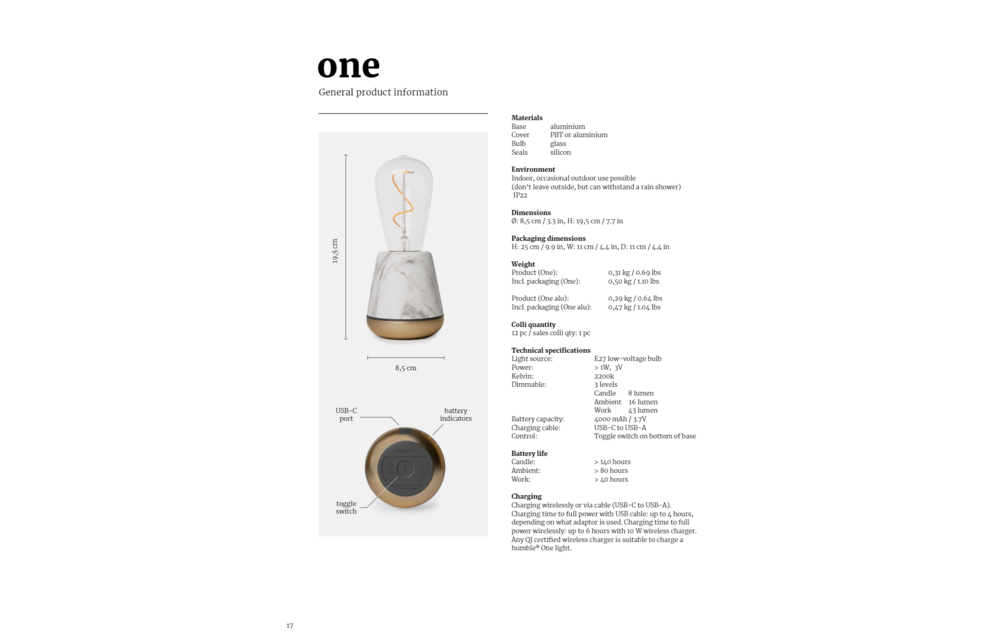 Humble One - Oplaadbare tafellamp - White Marble - op accu