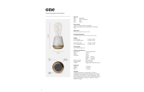 Humble One - Oplaadbare tafellamp - White Marble - op accu