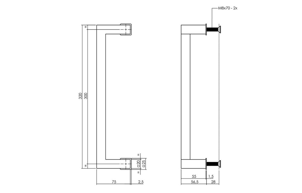 Deurgreep Vierkant verkropt voor DIY-schuifdeur Cubo 320x55x20 mm mat zwart