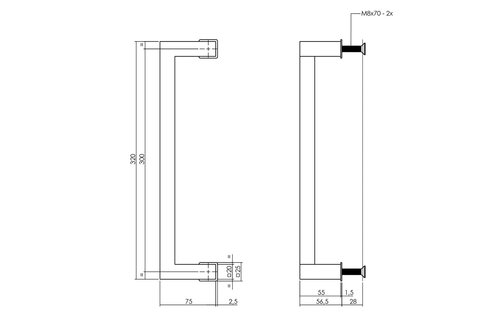 Deurgreep Vierkant verkropt voor DIY-schuifdeur Cubo 320x55x20 mm mat zwart