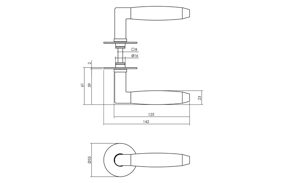 Deurkruk Combinatie met zelfklevend rozet ø55x2 mm rvs geborsteld