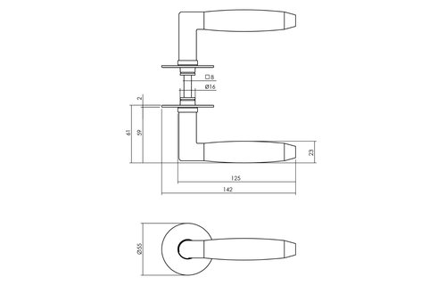 Deurkruk Combinatie met zelfklevend rozet ø55x2 mm rvs geborsteld